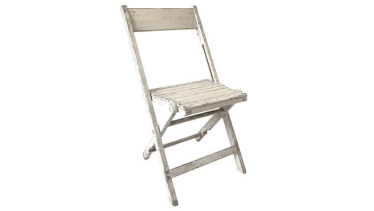 French Wood Folding Chair – Solid Oak Slatted – Whitewash | Rental
