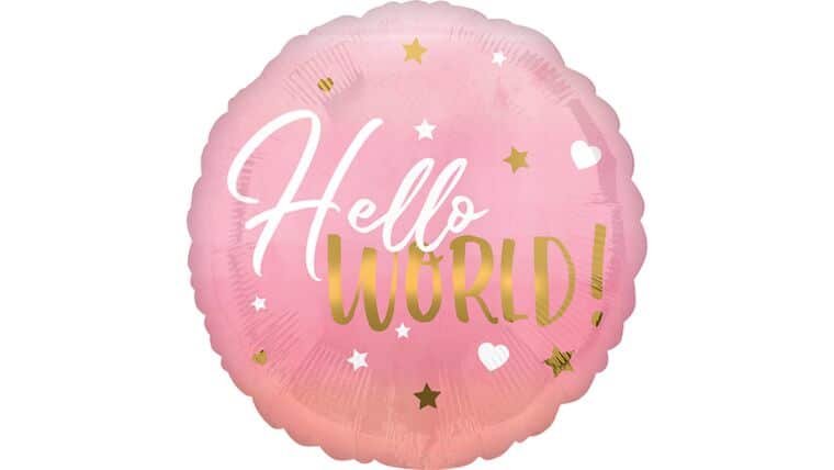 18″ Pink Baby Girl Hello World Anagram Balloon | Purchase 18″ Pink Baby Girl Hello World Anagram Balloon | Purchase