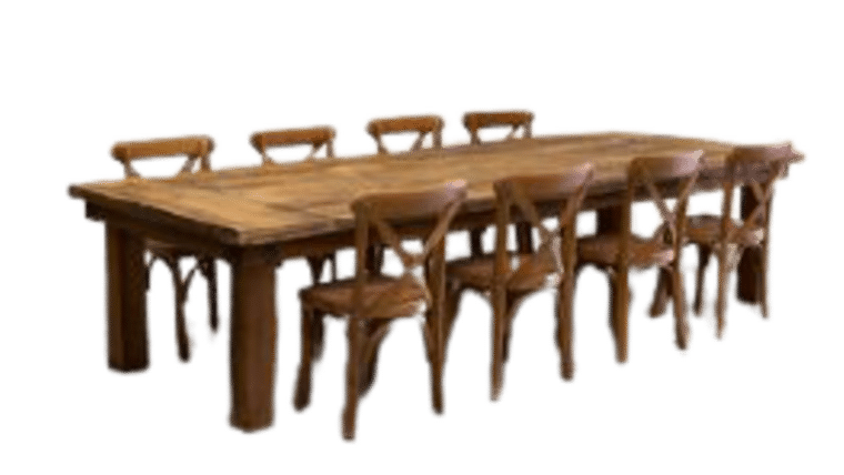 Package – Kids Rectangle Honey Brown Farm Table Package With 8 Chairs | Rental