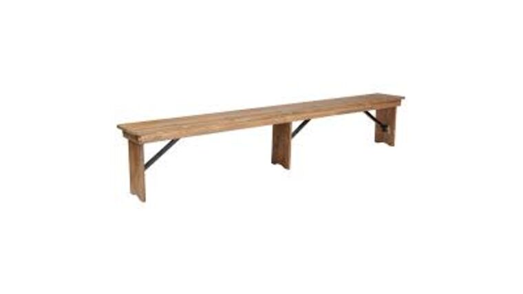 8′ Rustic Pine Wood Folding Farm Bench | Rental 8′ Rustic Pine Wood Folding Farm Bench | Rental