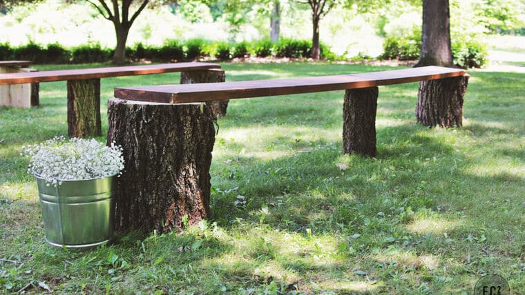 Tree Stump Rustic Wood Top Bench | Rental