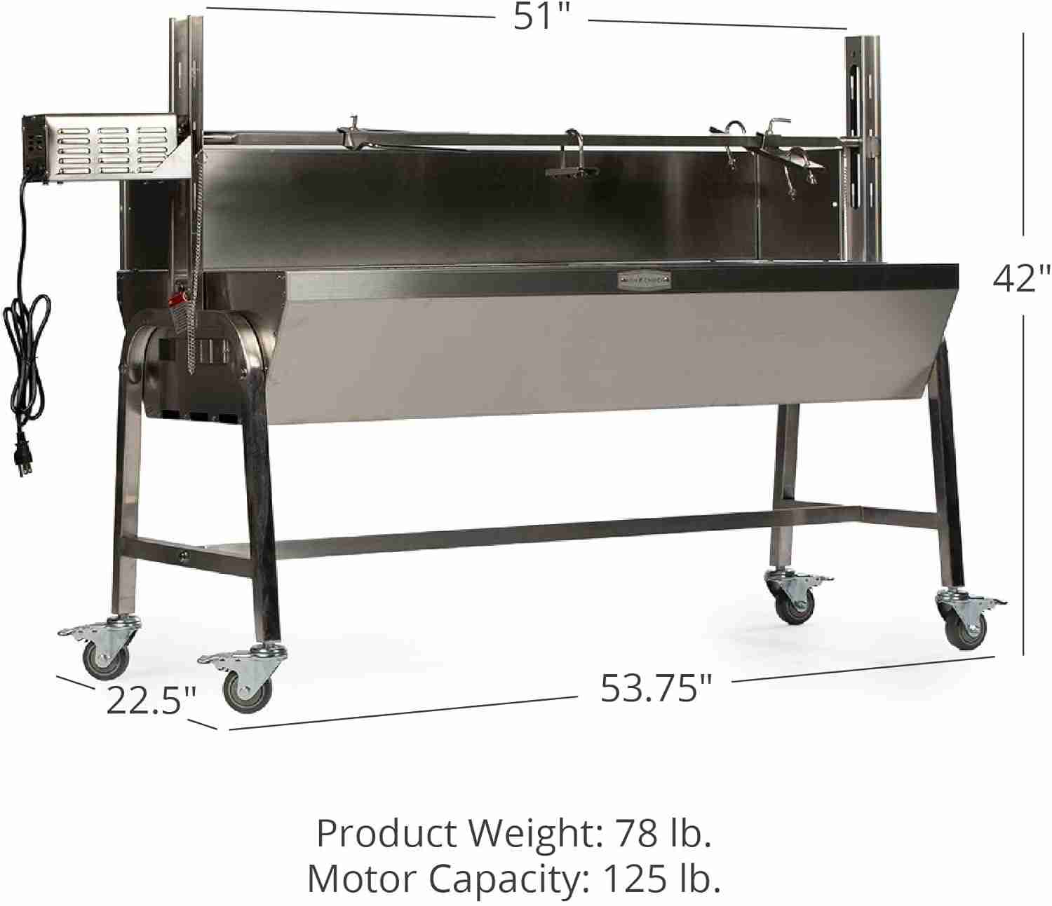 TITAN GREAT OUTDOORS Ash & Ember 25W Stainless Steel BBQ Rotisserie Grill with High Efficiency Windscreen, 4 RPM Rotation Speed, Rated 125 LB for Large Game, Portable Electric Outdoor Roaster : Patio, Lawn & Garden | Rental