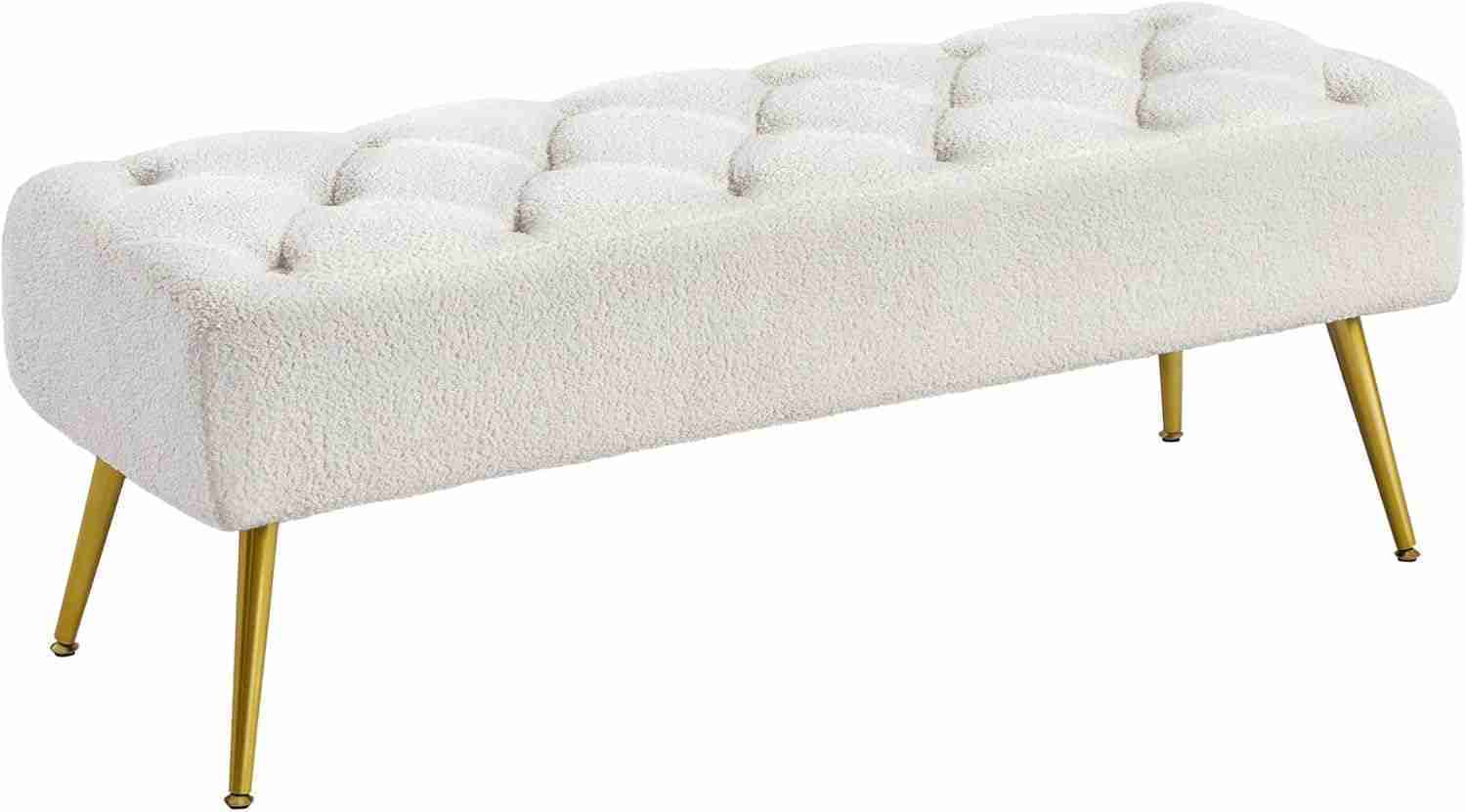 Yaheetech Modern Ottoman Bench Boucle Bench Upholstered Footrest for Living Room with Gold Metal Legs and Padded Seat Ivory : Home & Kitchen | Rental Yaheetech Modern Ottoman Bench Boucle Bench Upholstered Footrest for Living Room with Gold Metal Legs and Padded Seat Ivory : Home & Kitchen | Rental