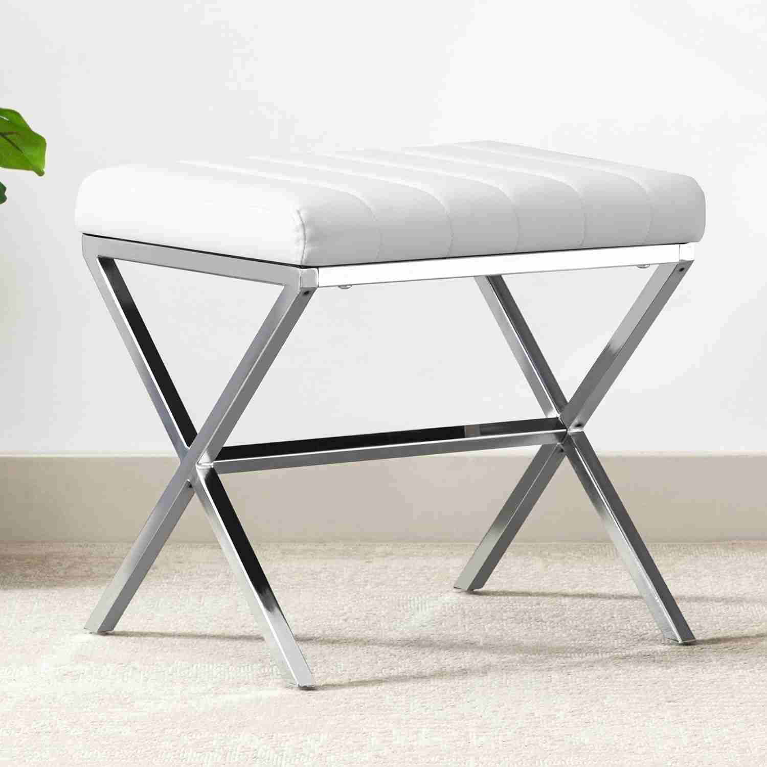 Vanity Stool,Modern PU Leather Ottoman Stool Chair | White | Rental Vanity Stool,Modern PU Leather Ottoman Stool Chair | White | Rental