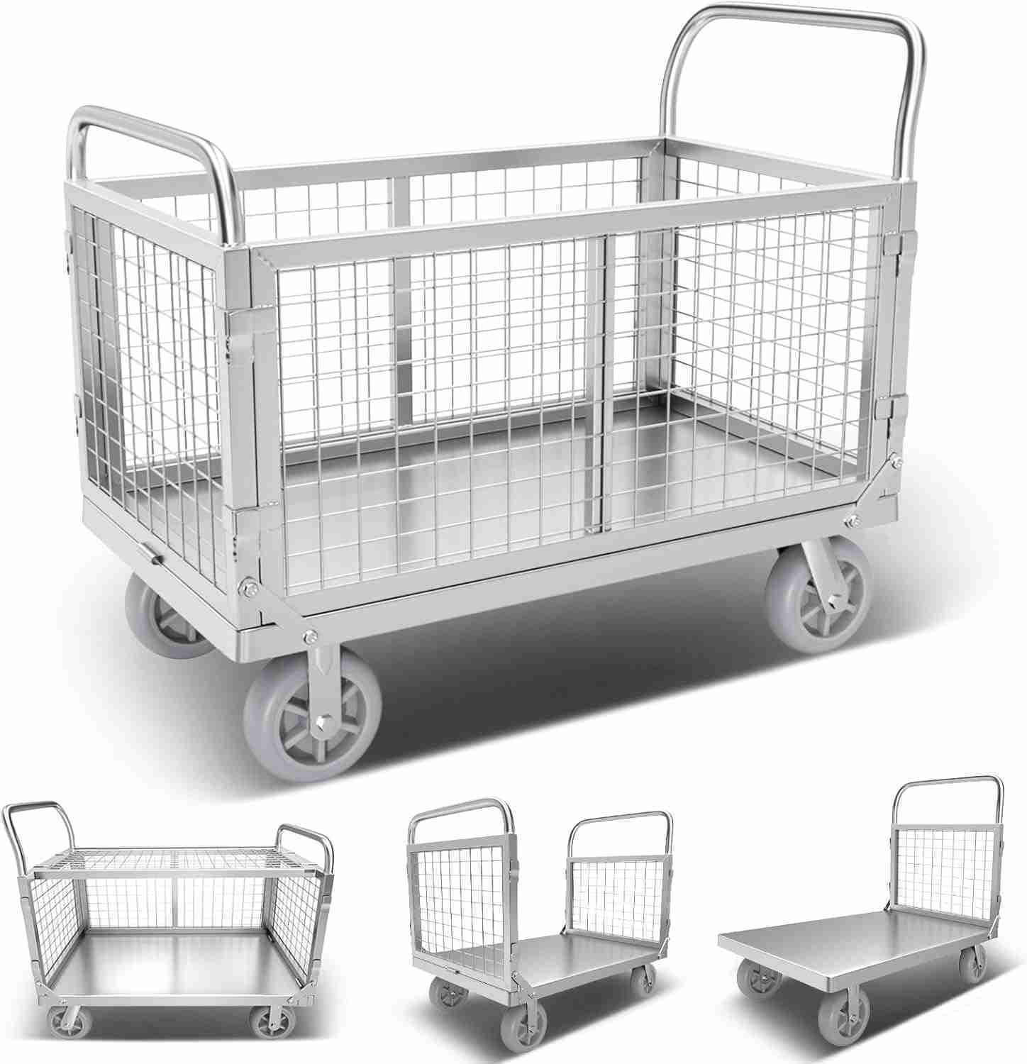 Platform Truck Cart with Cage 4in1 Foldable Flatbed Cart Heavy Duty Push Cart Dolly W/Swivel Wheels 1800lbs Capacity Multipurpose Hand Trucks Dolly Cart for Grocery/Laundry/Stall/Storage : Industrial & Scientific | Rental Platform Truck Cart with Cage 4in1 Foldable Flatbed Cart Heavy Duty Push Cart Dolly W/Swivel Wheels 1800lbs Capacity Multipurpose Hand Trucks Dolly Cart for Grocery/Laundry/Stall/Storage : Industrial & Scientific | Rental