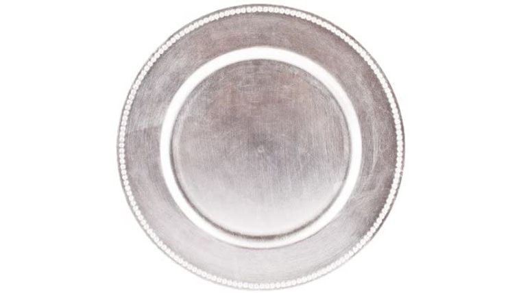Beaded Acrylic Charger Plate – Metallic Silver | Rental