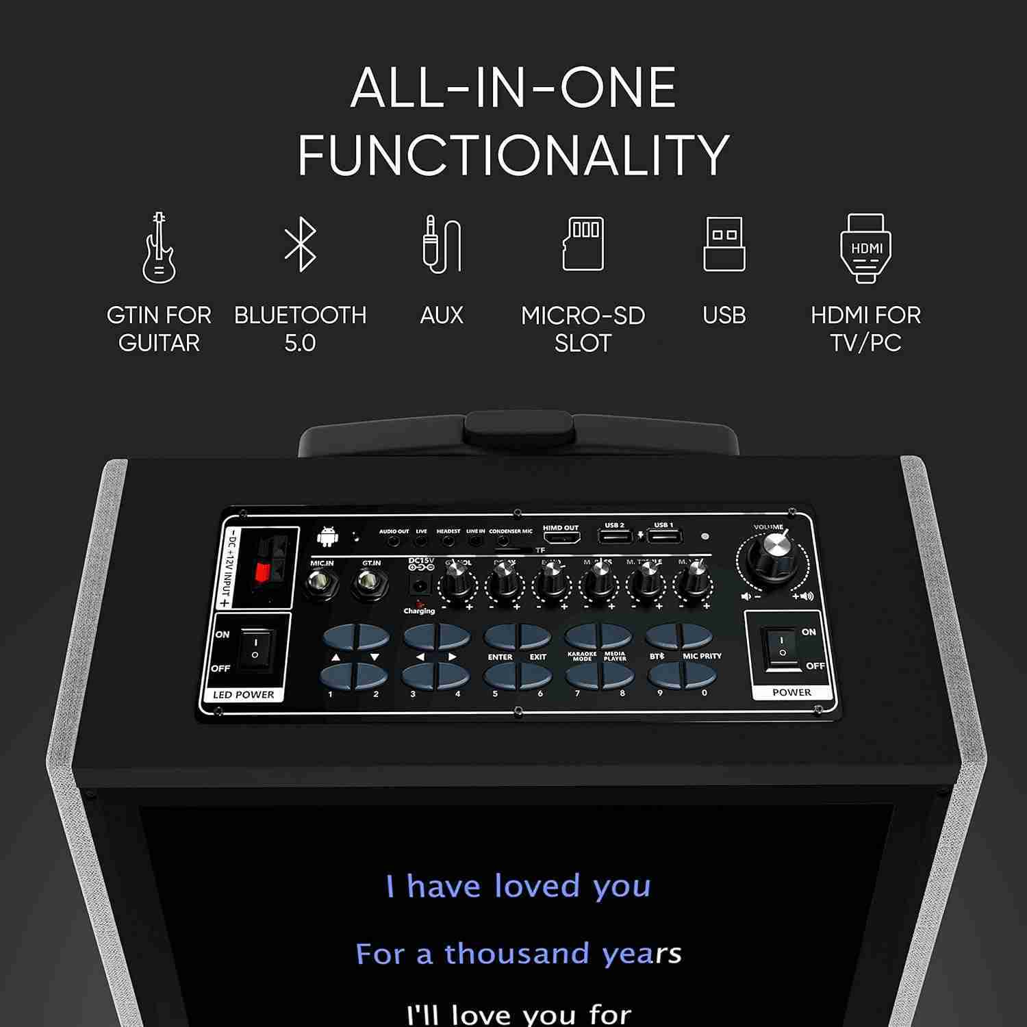 MASINGO New Professional Karaoke Machine with Lyrics Display Screen for Adults and Kids, Bluetooth Portable PA Speaker System with WiFi, Built-in 15" Tablet, Lights and 2 Wireless Microphones : Musical Instruments | Rental