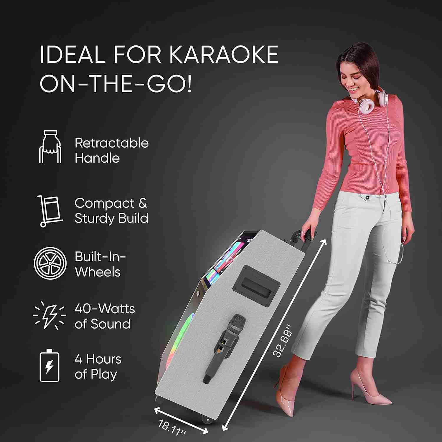 MASINGO New Professional Karaoke Machine with Lyrics Display Screen for Adults and Kids, Bluetooth Portable PA Speaker System with WiFi, Built-in 15" Tablet, Lights and 2 Wireless Microphones : Musical Instruments | Rental