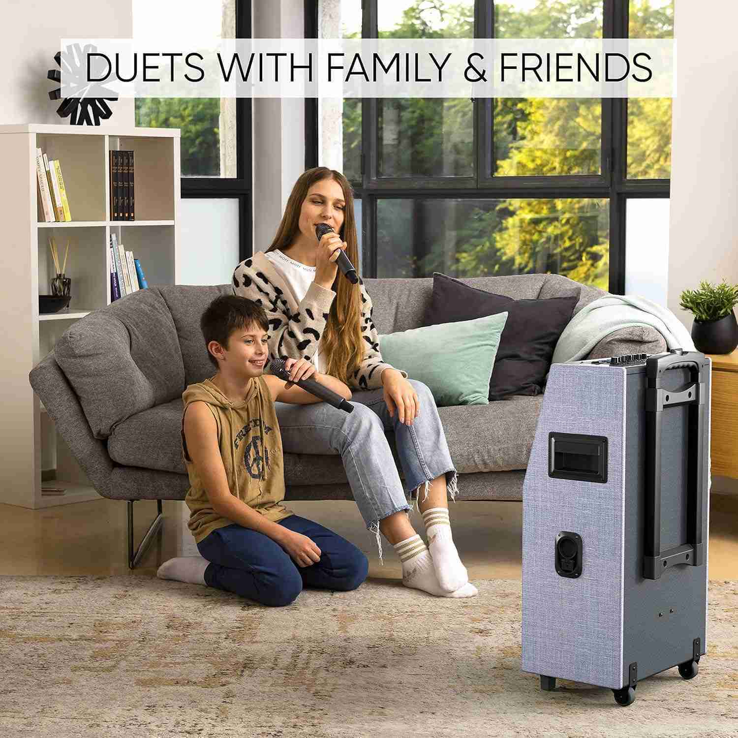 MASINGO New Professional Karaoke Machine with Lyrics Display Screen for Adults and Kids, Bluetooth Portable PA Speaker System with WiFi, Built-in 15" Tablet, Lights and 2 Wireless Microphones : Musical Instruments | Rental