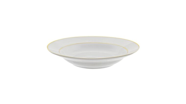 White/Gold Double Line Soup Bowl 9″,10oz | Rental White/Gold Double Line Soup Bowl 9″,10oz | Rental