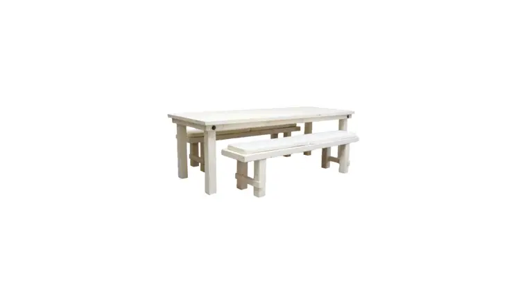 Package – 1 Vintage White Farm Table With 2 Long Benches Package | Rental Package – 1 Vintage White Farm Table With 2 Long Benches Package | Rental