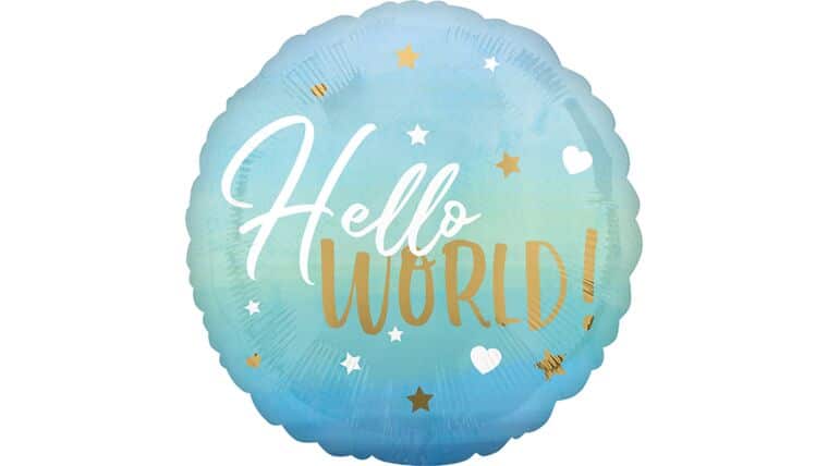 18″ Blue Baby Boy Hello World Anagram Balloon | Purchase 18″ Blue Baby Boy Hello World Anagram Balloon | Purchase