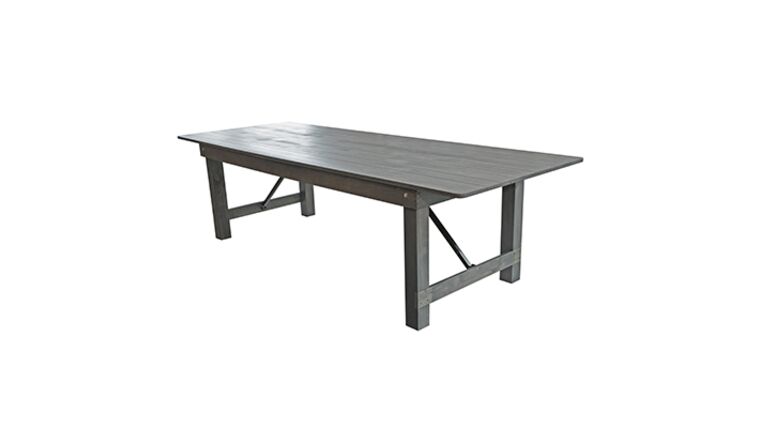 Farm Table – Rectangle – King Table w/Folding Legs – Grey | Rental