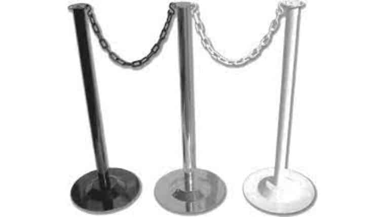 38″ White Powder Coat Finish Metal Stanchion Post & Base Only | Rental