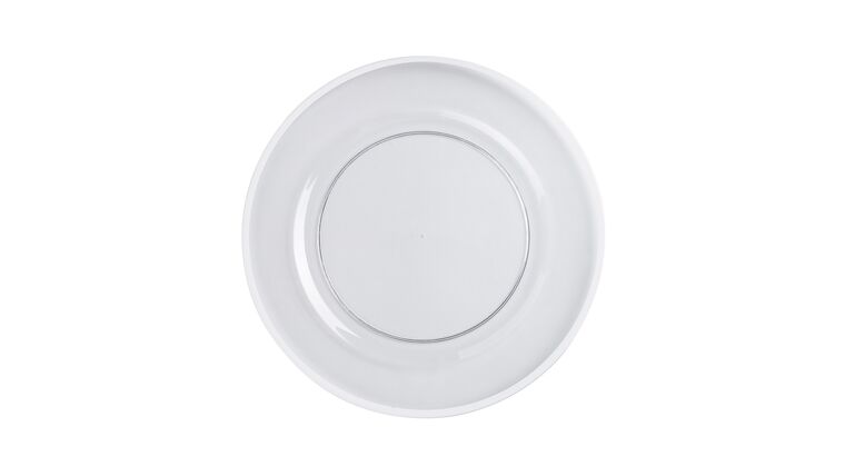 Alpine Acrylic Charger Plate – Clear w/White Trim | Rental
