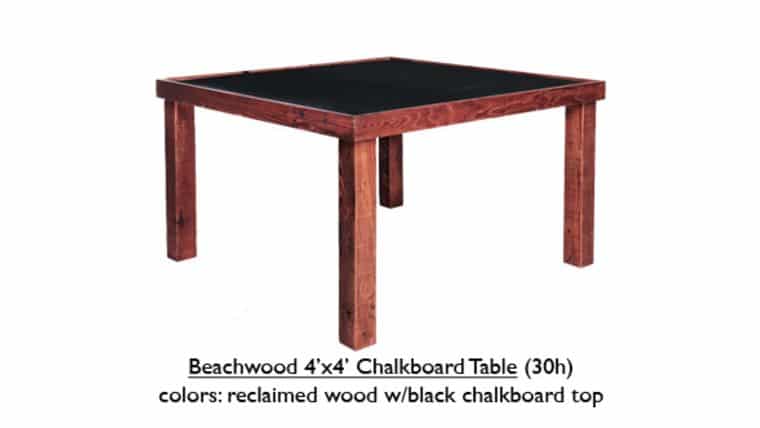 Farm Table | Beechwood Chalkboard Table | 4′ x 4′ x 30″ | Rental