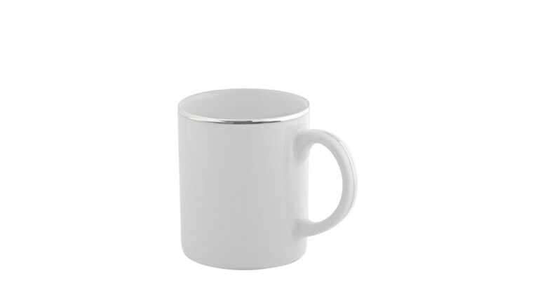 White/Silver Double Line C-Handle Mug – 10 oz. | Rental