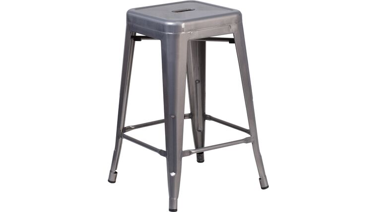 24” High Backless Clear Coated Metal Indoor Counter Height Stool with Square Seat | Rental