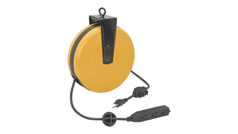 30 ft. x 16/3 Gauge Retractable Cord Reel with Triple Tap, Black | Rental 30 ft. x 16/3 Gauge Retractable Cord Reel with Triple Tap, Black | Rental