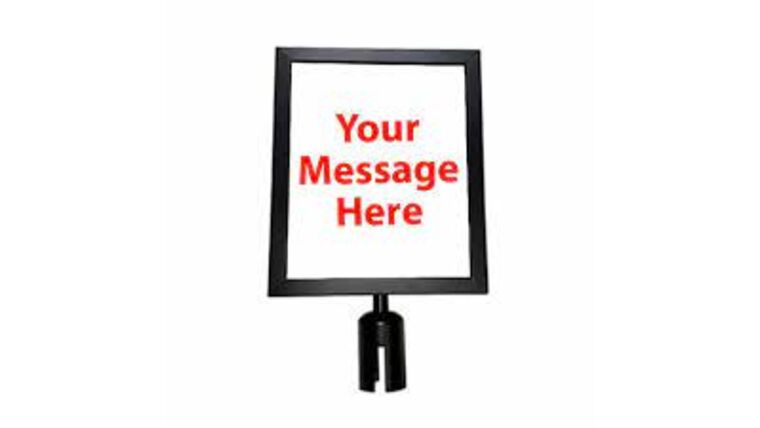 10″ x 13″ Brass Retractable Metal Stanchion Vertical Sign Holder – Black | Rental