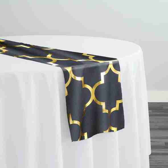 Gatsby (Metallic Print) Table Runner in Black and Gold | Rental Gatsby (Metallic Print) Table Runner in Black and Gold | Rental