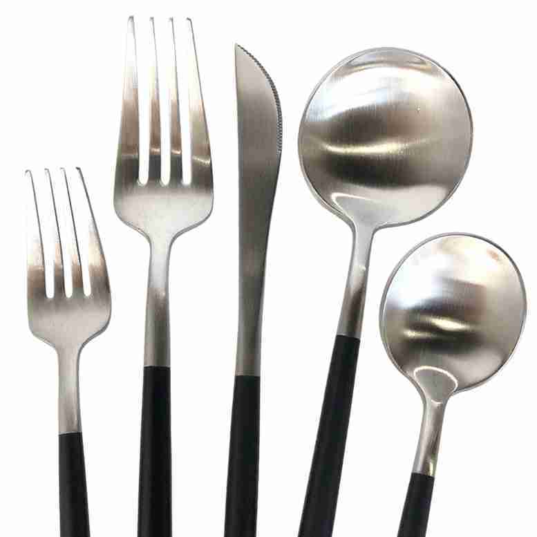 Luna Modero Flatware/Cutlery in Silver/Black | Rental