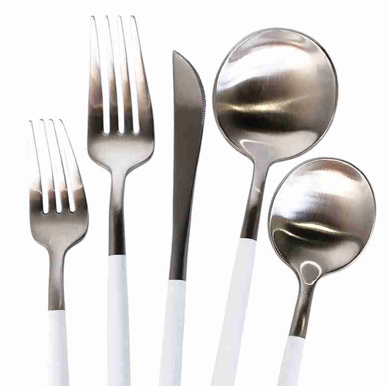 Luna Modero Flatware/Cutlery in Silver/White | Rental Luna Modero Flatware/Cutlery in Silver/White | Rental