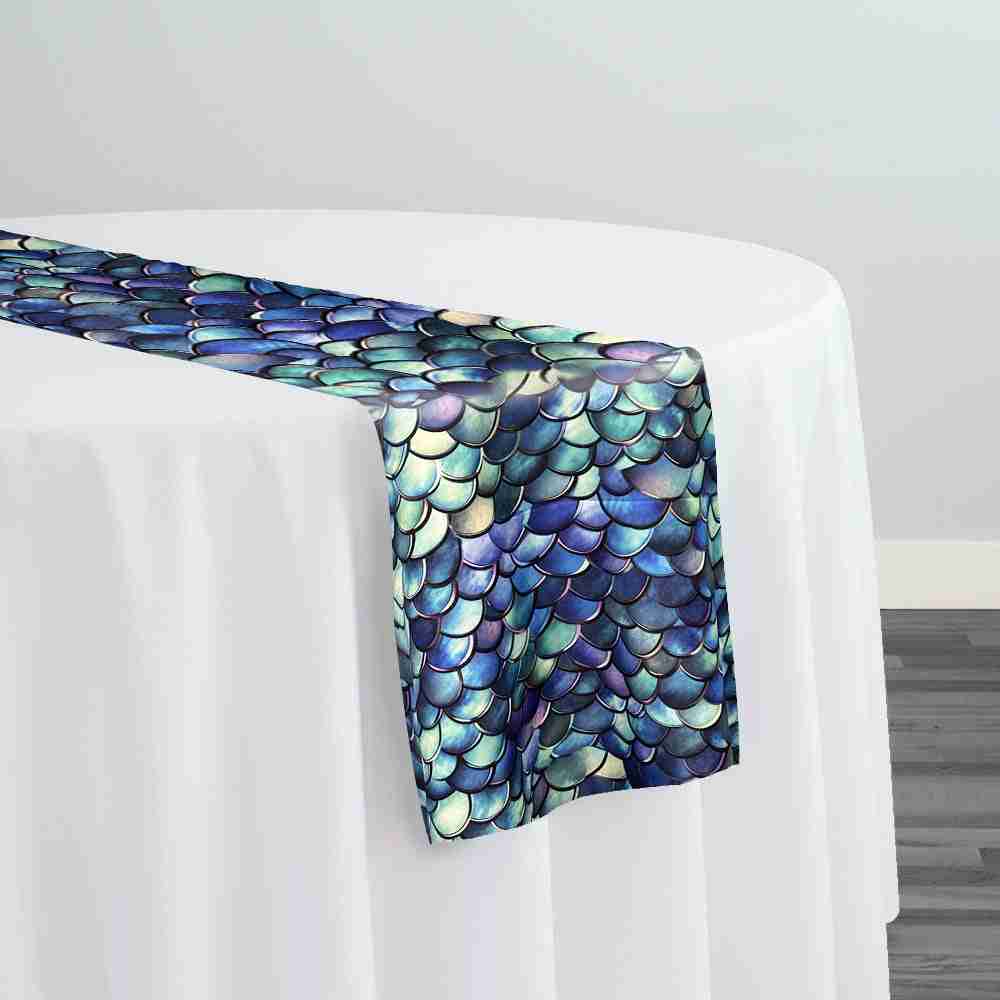 Mermaid (Poly Print) Table Runner in Azure | Rental Mermaid (Poly Print) Table Runner in Azure | Rental