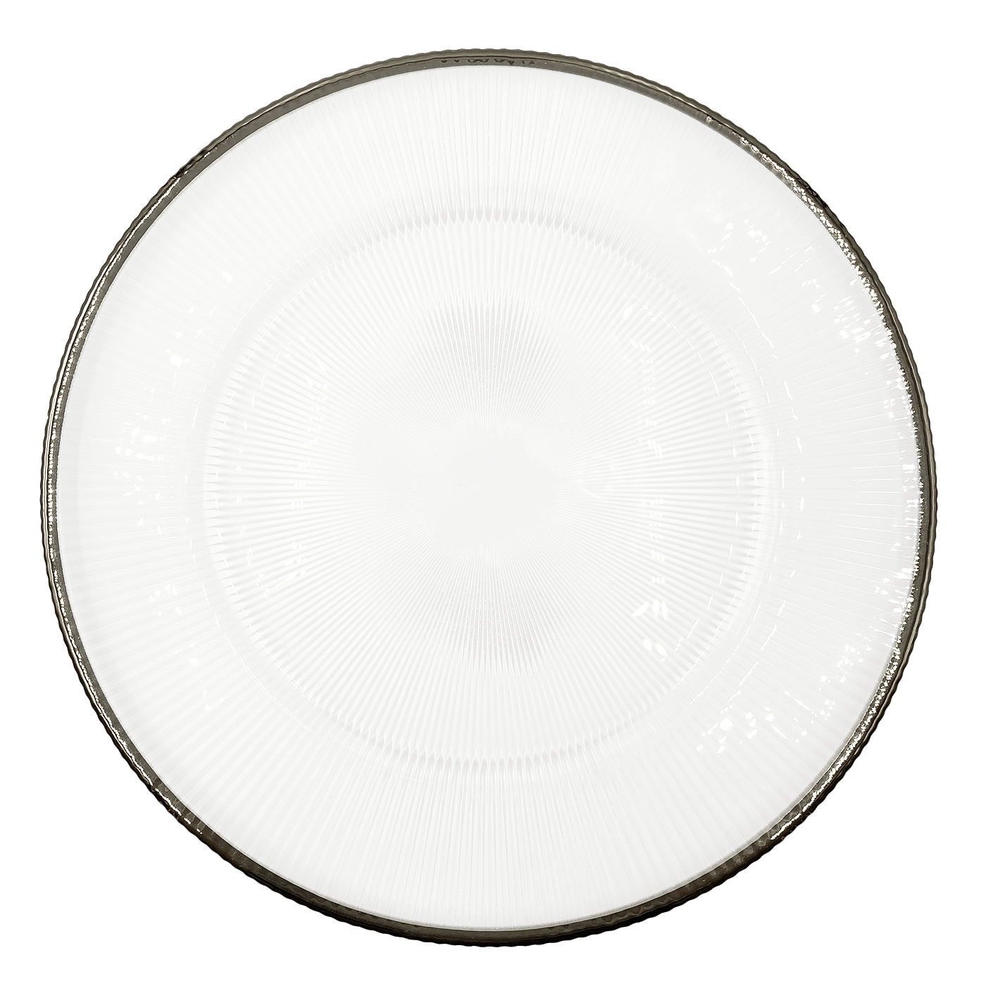 Ribbed Halo – Glass Charger Plate in Silver (Item # 0240) | Rental