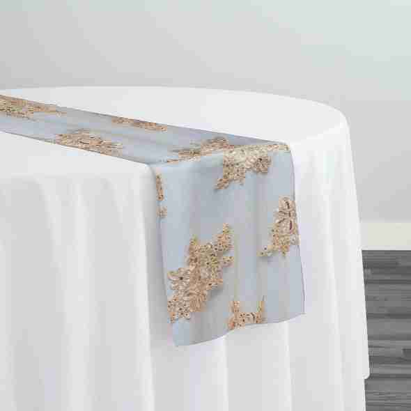 Venetian Lace Table Runner in Champagne | Rental