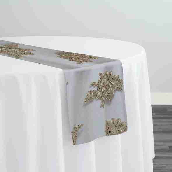 Venetian Lace Table Runner in Taupe | Rental