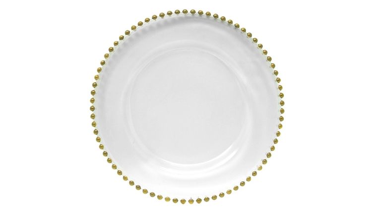 White/Gold Beaded Charger Plate | Rental