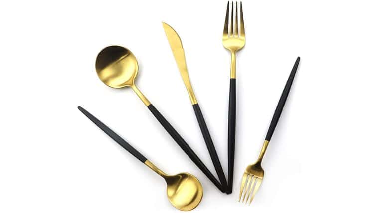 Modern Gold & Black Matte Dinner Fork | Rental