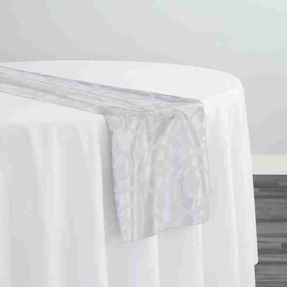 Swirl Flocking Taffeta Table Runner in White on White | Rental