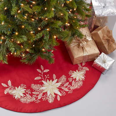 4632 Embroidered Holly Tree Skirt | Rental