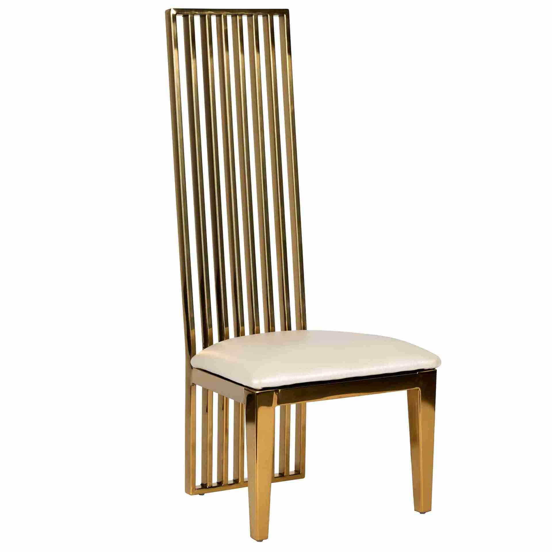 Kids Gold Frame High Back Stainless Steel Chair with White Vinyl Cushion | Rental