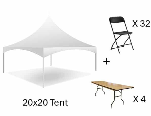 Pkg A 20×20, 4 Rect Tables, 32 Blk Chairs | Rental Pkg A 20×20, 4 Rect Tables, 32 Blk Chairs | Rental