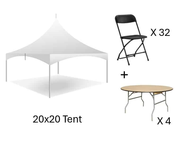 Pkg A 20×20, 4 Rnd Tables, 32 Blk Chairs | Rental Pkg A 20×20, 4 Rnd Tables, 32 Blk Chairs | Rental