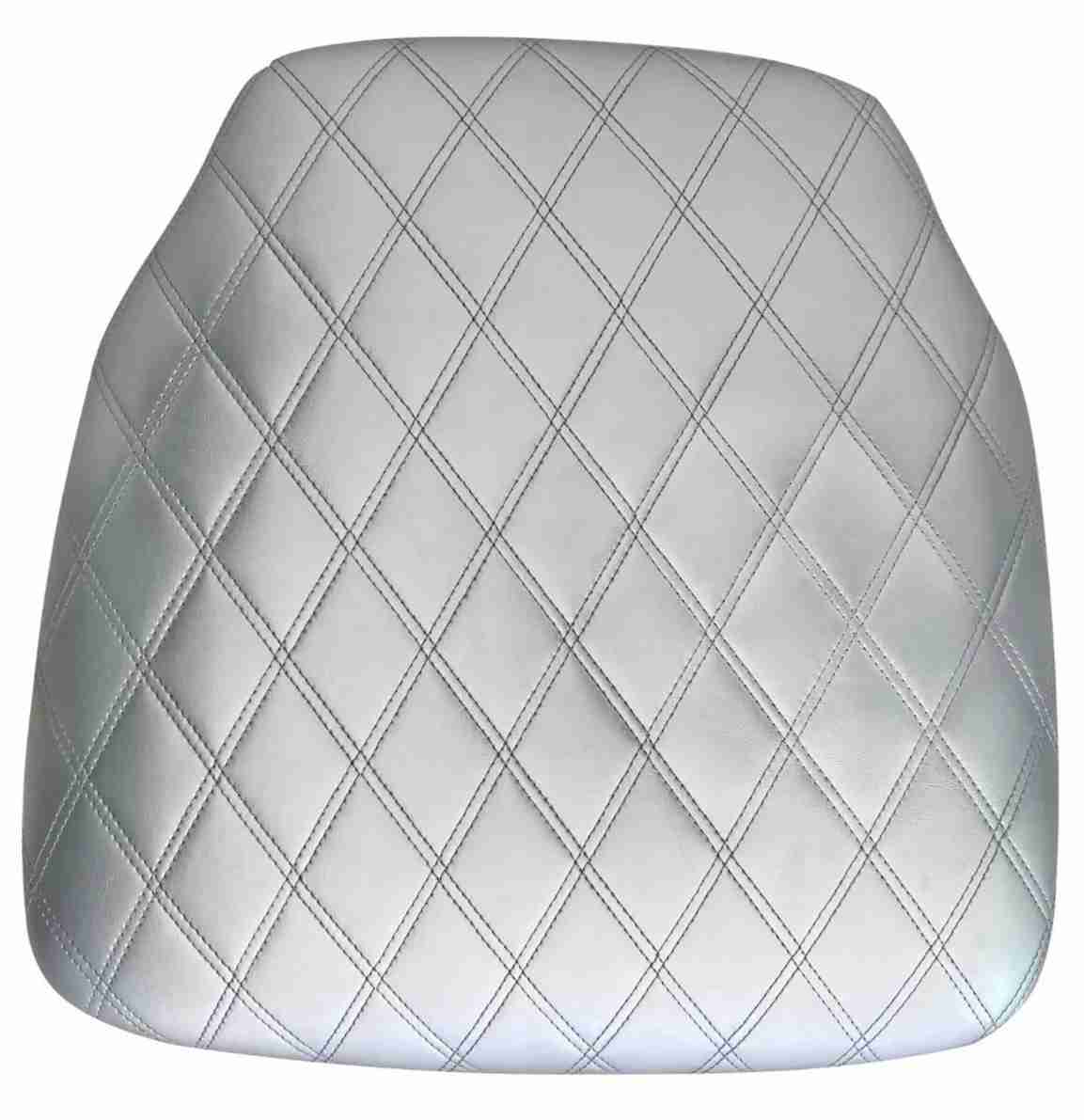 Silver Vinyl Panel Back Chiavari Cushion with Bentley Stitching and SlipNot™ Technology | Rental Silver Vinyl Panel Back Chiavari Cushion with Bentley Stitching and SlipNot™ Technology | Rental