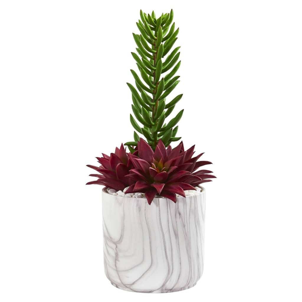 17” Succulent Artificial Plant in Marble Vase | Rental