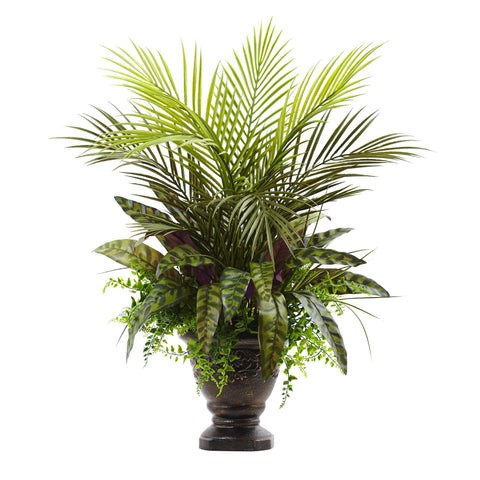 27” Mixed Areca Palm, Fern & Peacock w/Planter | Rental