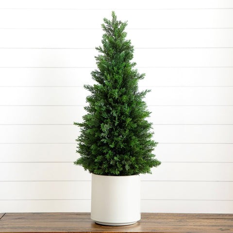 3’ Artificial Cedar Tree in White Planter UV Resistant (Indoor/Outdoor) | Rental 3’ Artificial Cedar Tree in White Planter UV Resistant (Indoor/Outdoor) | Rental