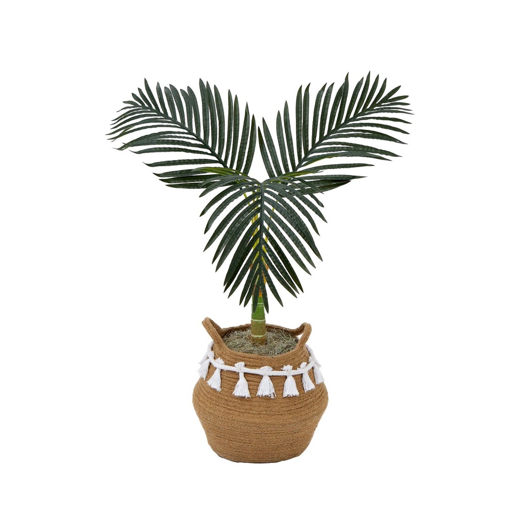 3′ Artificial Golden Cane Palm Tree with Handmade Jute & Cotton Basket with Tassels DIY KIT | Rental