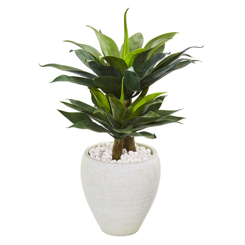 33” Double Agave Succulent Artificial Plant in White Planter | Rental