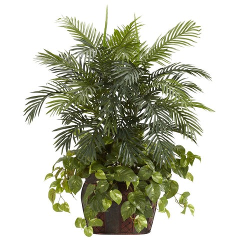 3.5′ Double Areca w/Vase & Pothos Silk Plant | Rental