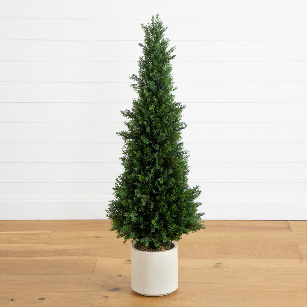 4’ UV Resistant Artificial Cedar Tree in Decorative White Planter (Indoor/Outdoor) | Rental 4’ UV Resistant Artificial Cedar Tree in Decorative White Planter (Indoor/Outdoor) | Rental