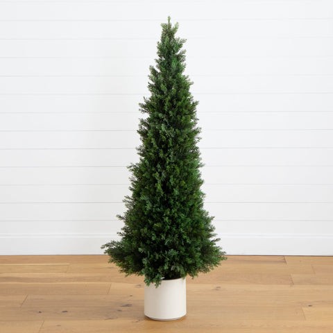 5’ UV Resistant Artificial Cedar Tree in Decorative White Planter (Indoor/Outdoor) | Rental 5’ UV Resistant Artificial Cedar Tree in Decorative White Planter (Indoor/Outdoor) | Rental