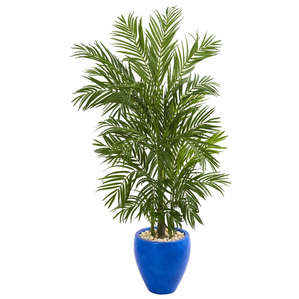 5.5’ Areca Palm Artificial Tree in Blue Planter | Rental