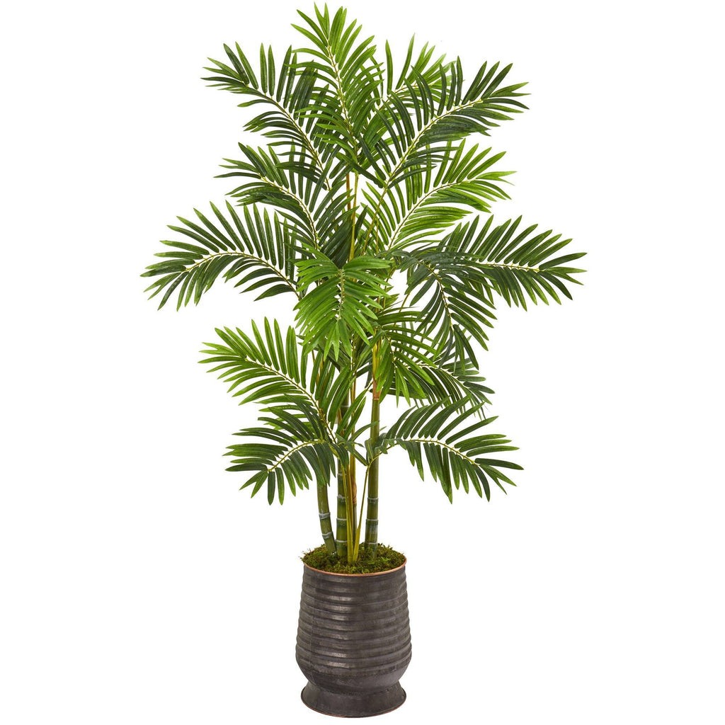 63” Areca Palm Artificial Tree in Ribbed Metal Planter | Rental 63” Areca Palm Artificial Tree in Ribbed Metal Planter | Rental