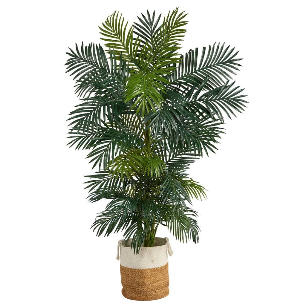 6.5′ Golden Cane Artificial Palm Tree in Handmade Natural Jute and Cotton Planter | Rental 6.5′ Golden Cane Artificial Palm Tree in Handmade Natural Jute and Cotton Planter | Rental